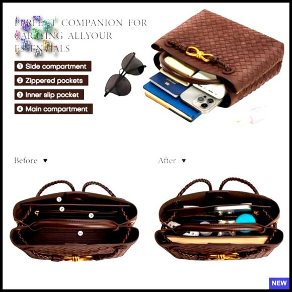 Woven Tote Bag Leather Shoulder Handbag Top Handle Purse Chic Versatile - Picture 5 of 7